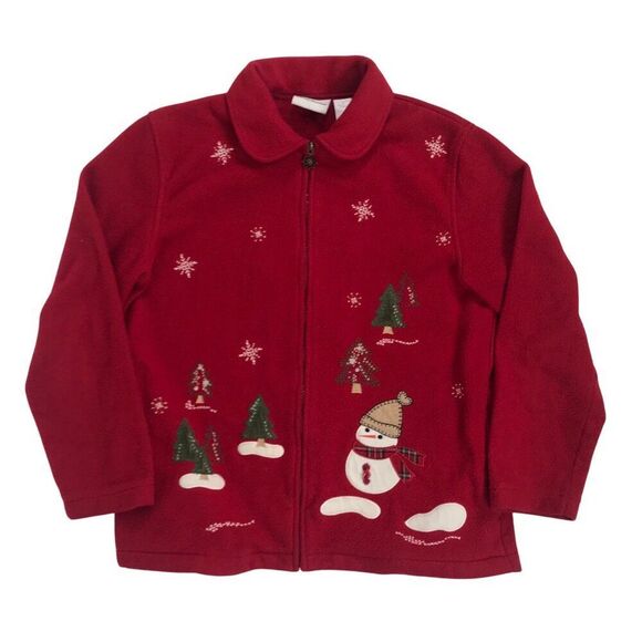 Vintage 90s Red Holiday Grandma Ugly Christmas Oversized Sweater Jacket / S - Picture 6 of 7